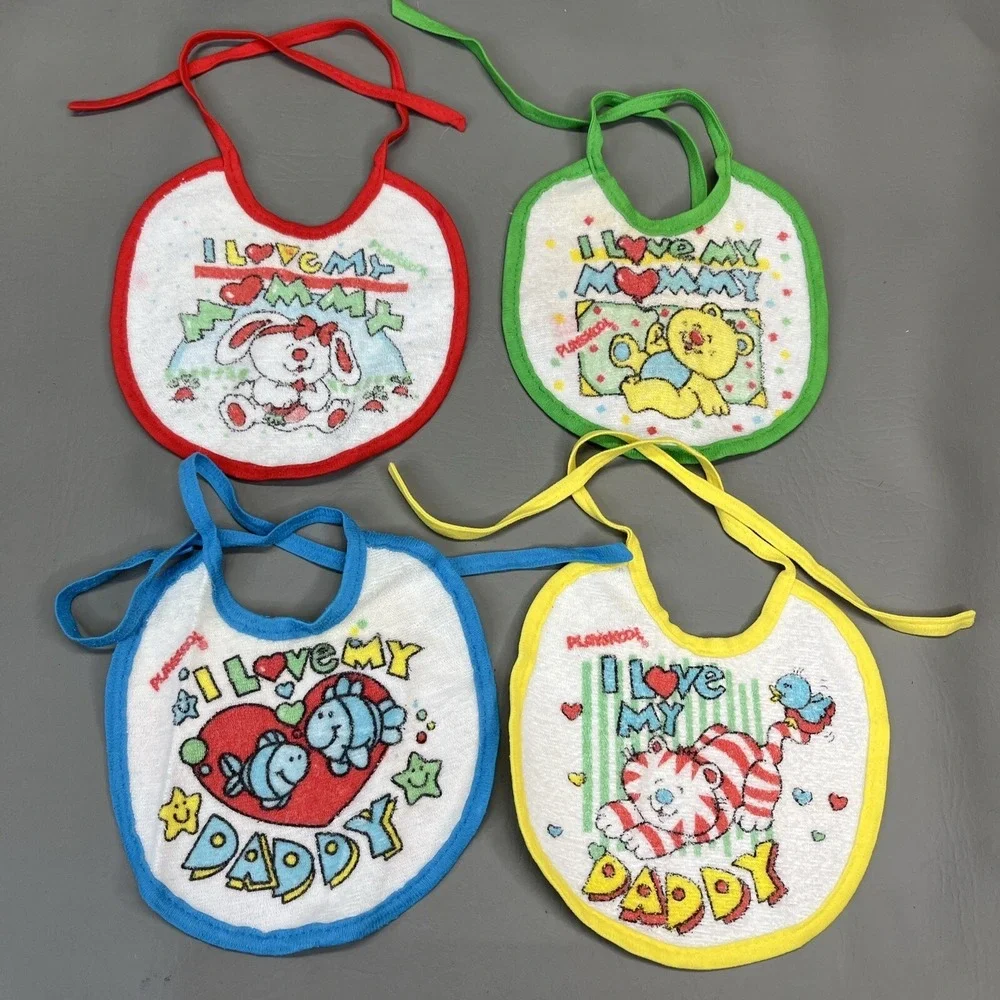Playskool Baby Bibs for infants I love My Mommy & Daddy Lot of 4 Vintage